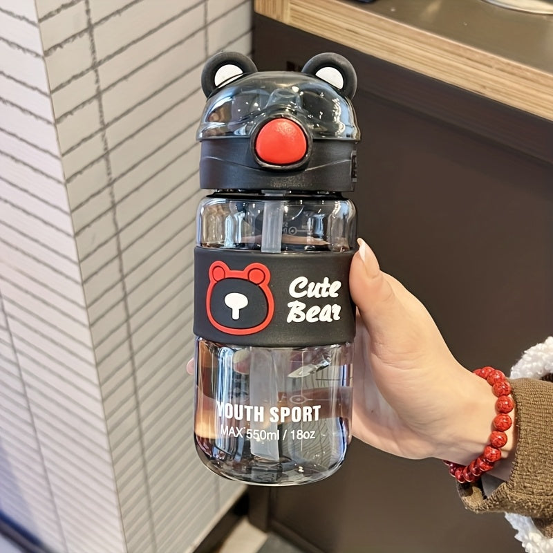 650ml beren drinkfles | Cartoon waterfles met rietje & handvat
