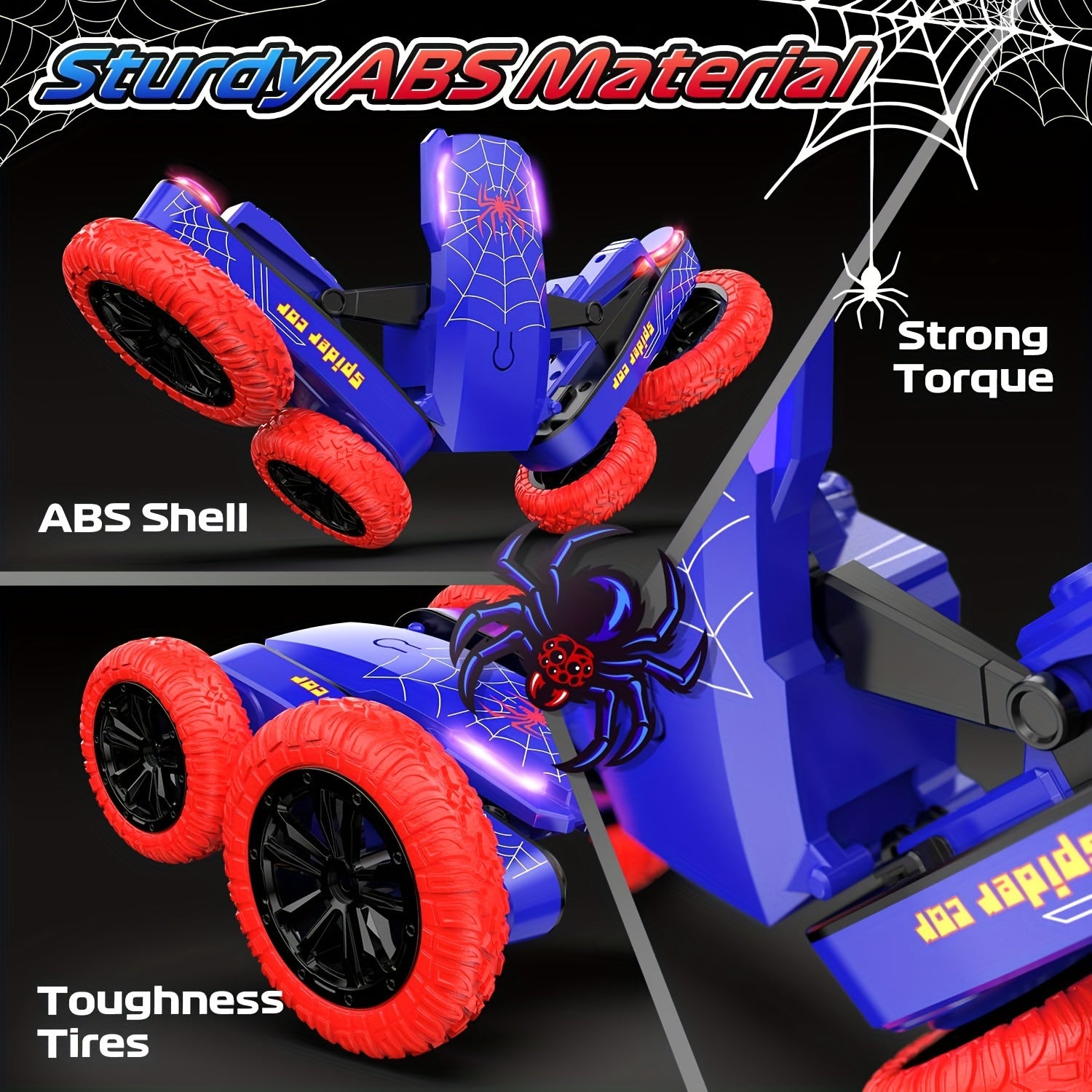 Afstandsbediening auto - Dubbelzijdige mini RC stuntauto, 360° roterende 4WD off-road RC auto met koplampen, 2,4 GHz oplaadbare speelgoedauto voor jongens van 4-7 en 8-12 jaar, ideaal als cadeau voor verjaardag en kerst.