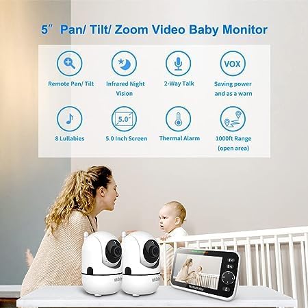 Babyfoon zonder wifi|5-inch scherm met camera nachtzicht 2-weg audio 30 uur batterij