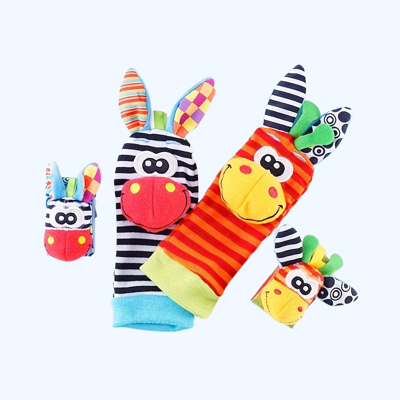 Nieuwborn Baby Dierenarmband & Rammelaar Horloge Set met Sokken - Baby Puzzel Speelgoed
