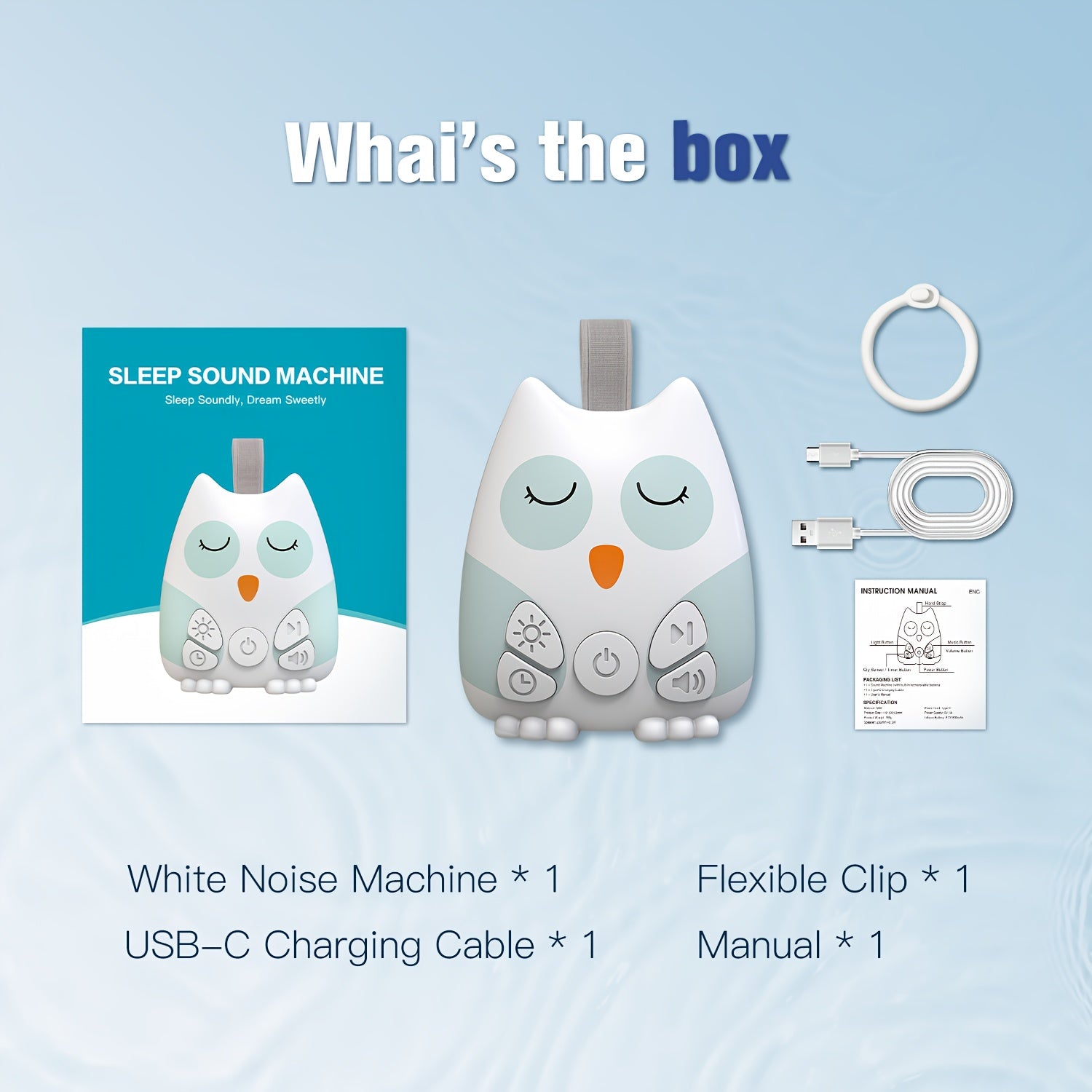 Oplaadbare Witte Ruis Machine met Nachtlampje voor Baby's, Kinderen en Volwassenen - Draagbare Uil Slaaphulp met 15 Geluiden - Ideaal voor Thuis, Kantoor en Reizen