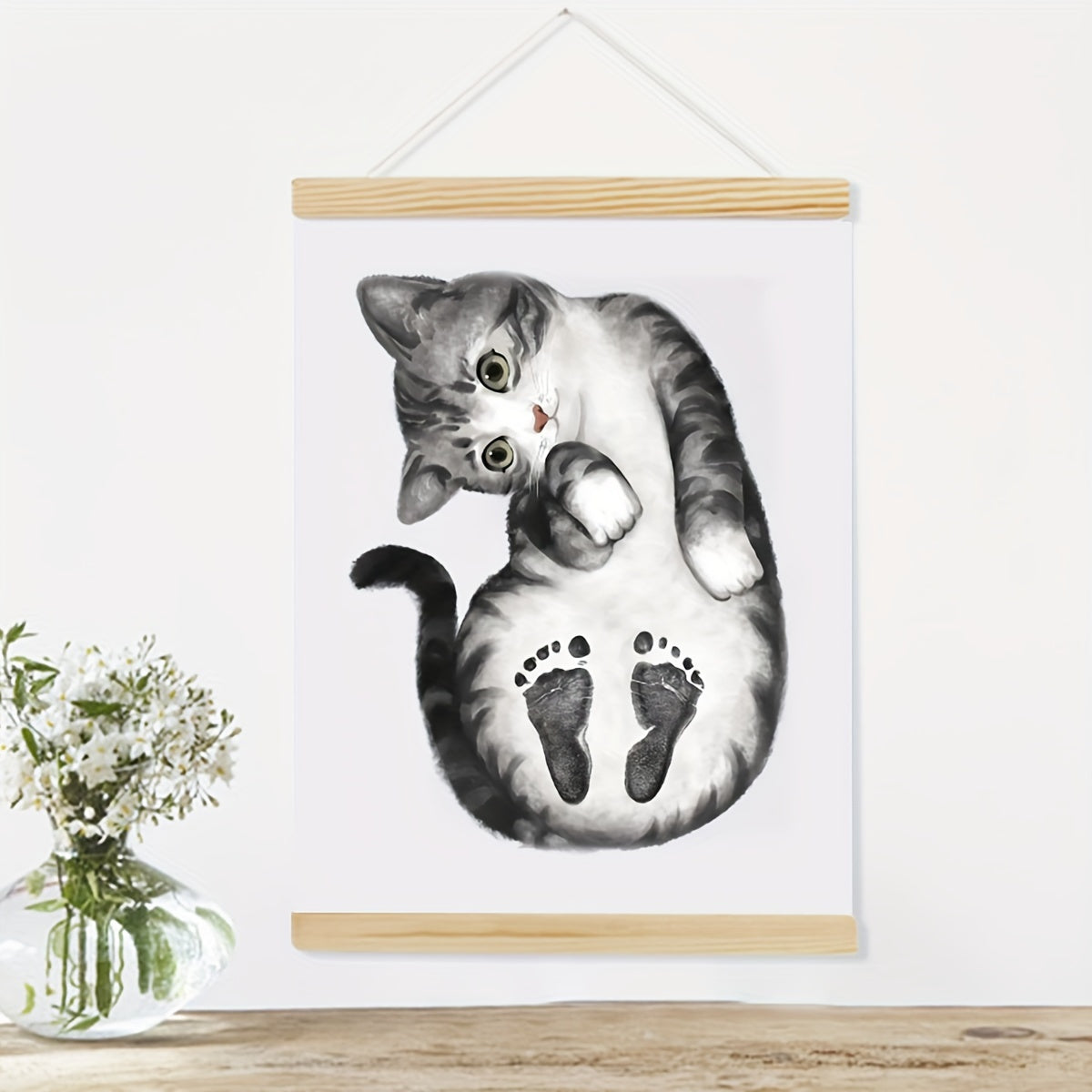 Kit Souvenir d'Empreintes de Bébé à Faire Soi-même - Cadre Bois et Boîte Cadeau pour Annonce de Naissance et Décoration de Chambre