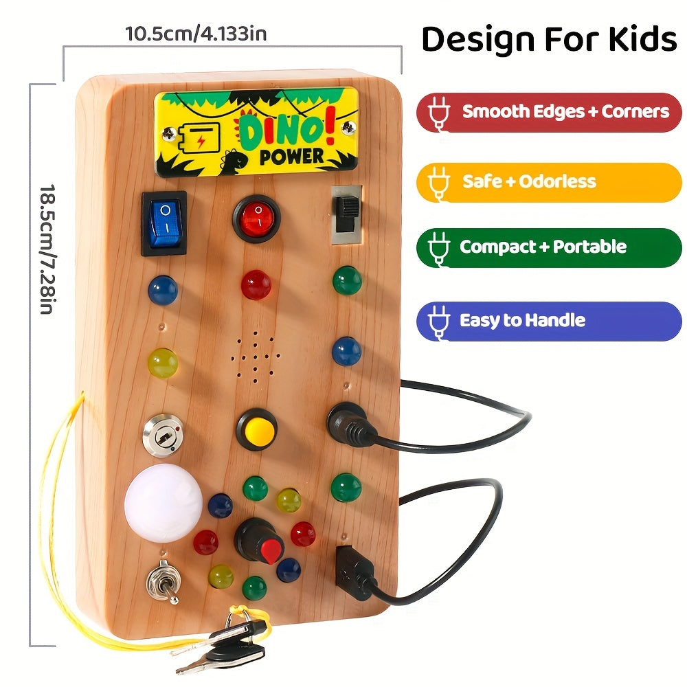 Dino Power Busy Board | ABS-materiaal, LED-verlichting, circuitbord speelgoed. Stimuleert focus, hand-oogcoördinatie en kleurenherkenning. Vanaf 18 maanden.