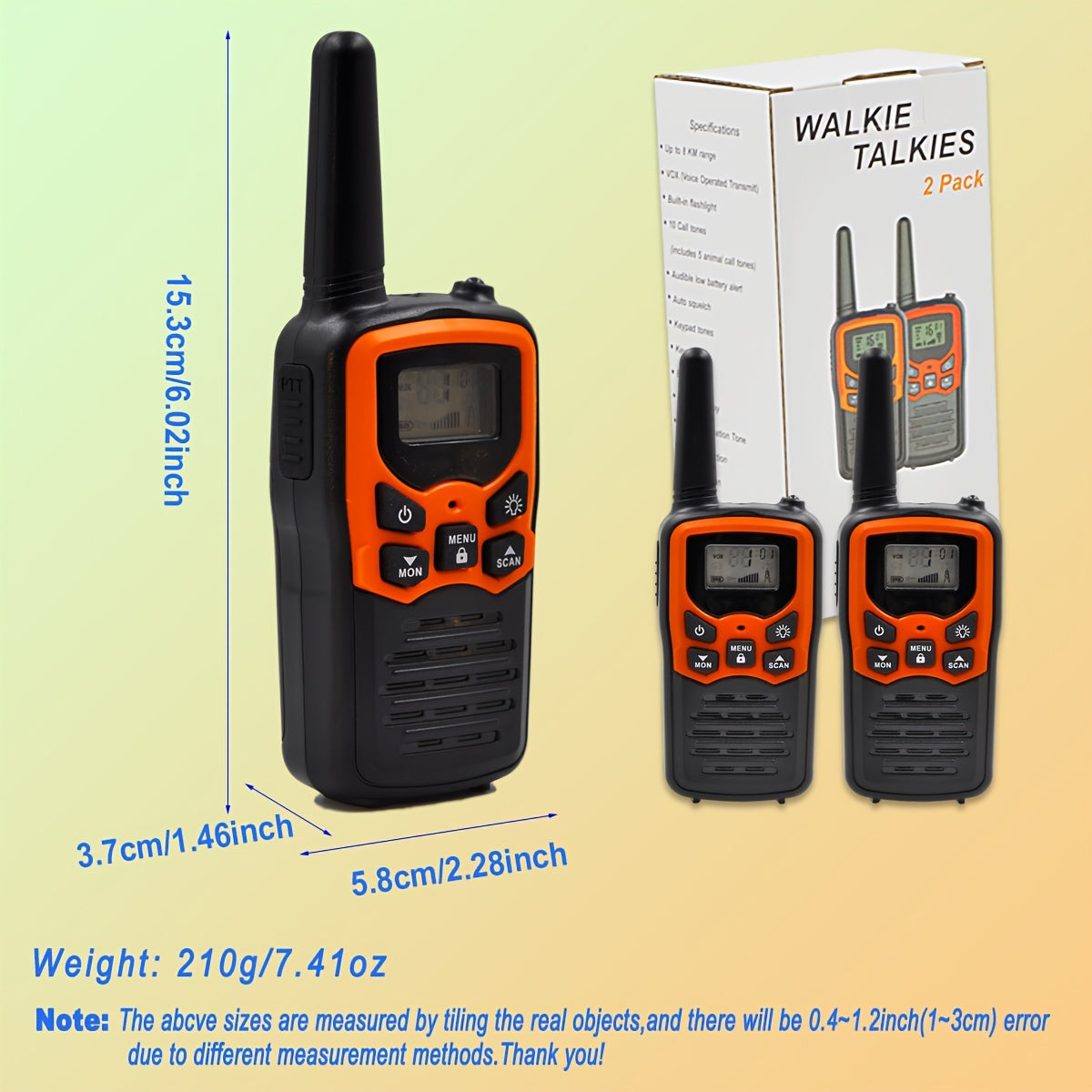 2-Pack Walkie Talkies | 8KM Bereik, LCD, Outdoor Kamperen