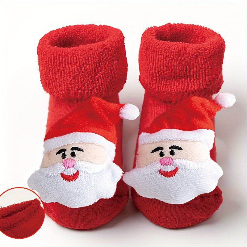 1 Paar 3D Kerstsokken voor Baby | Dikke Katoenen Sokken met Antislipnoppen, Kerstaccessoires