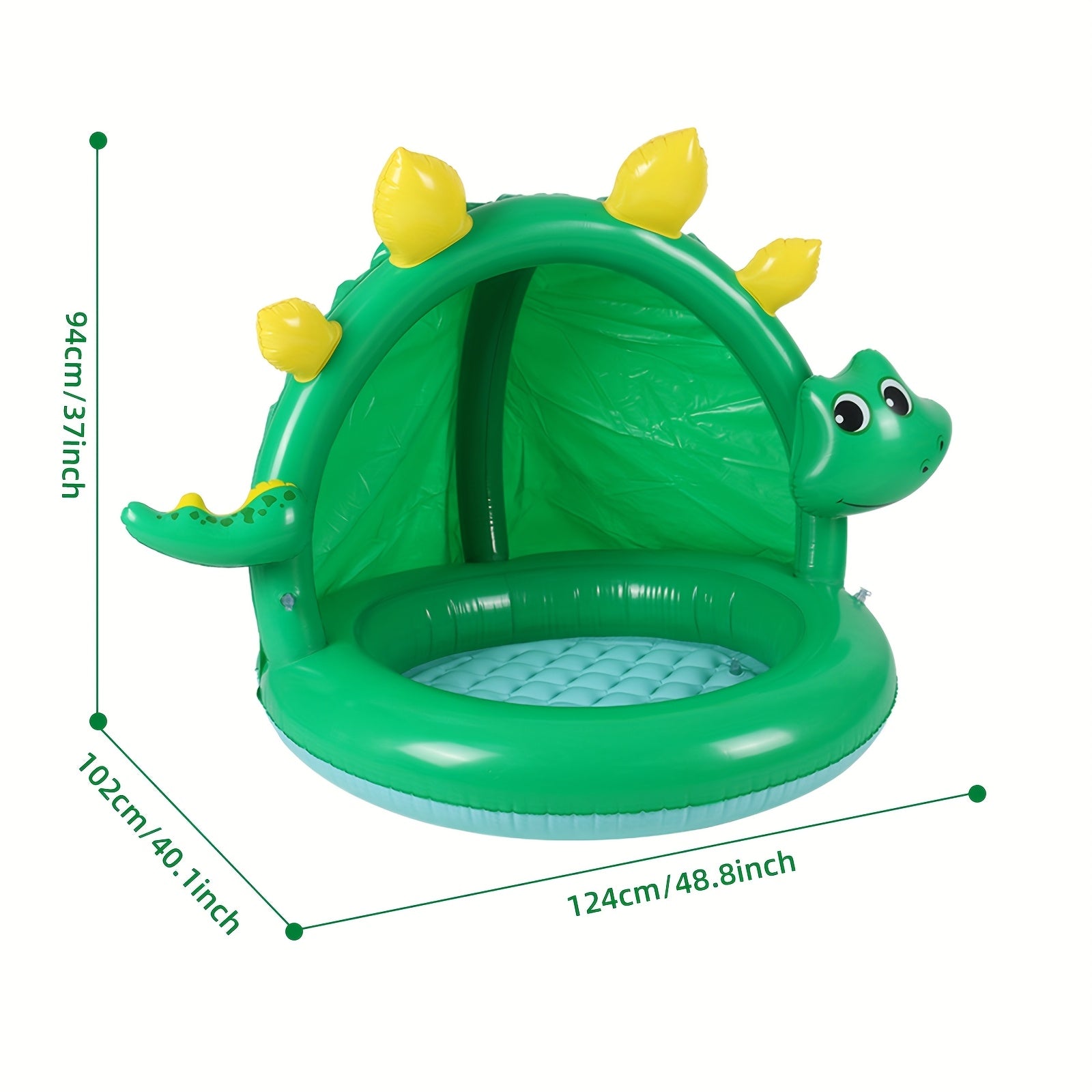 Groen Dino Opblaasbaar Kinderzwembad met Zonnescherm – Zomers Buitenspeelgoed voor Peuters vanaf 2 Jaar