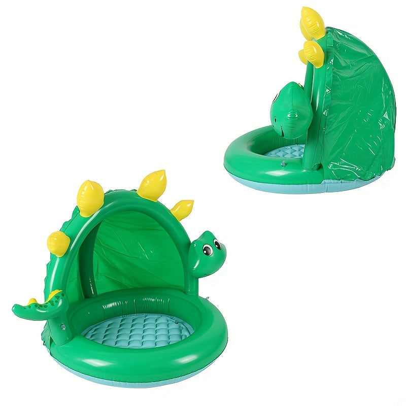 Groen Dino Opblaasbaar Kinderzwembad met Zonnescherm – Zomers Buitenspeelgoed voor Peuters vanaf 2 Jaar