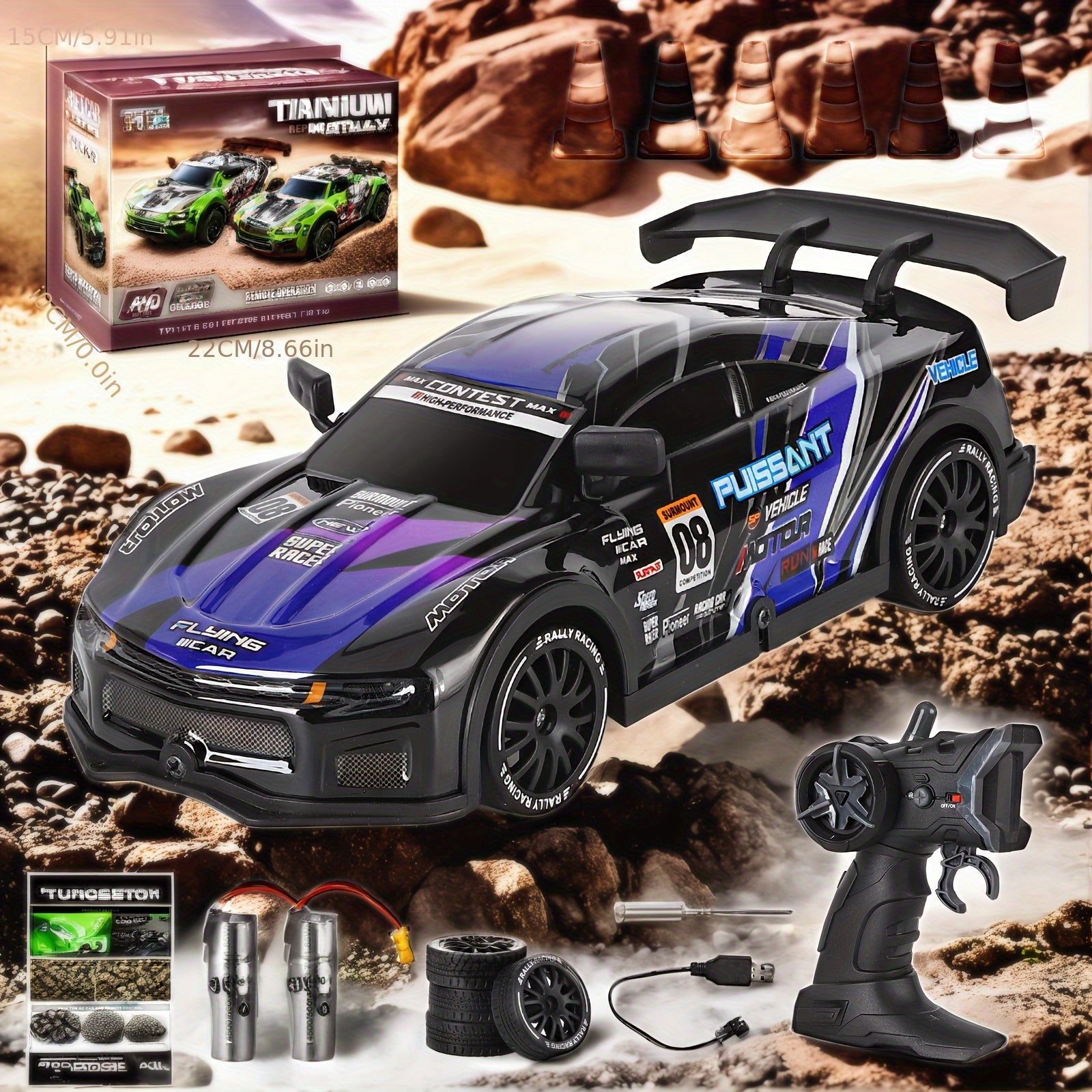 Hoogsnelheids RC Driftauto met Knipperende LED-lampjes – Driftmodus, USB-oplaadbare Li-Po Batterij, Stevig Chassis – Racen voor Kinderen en Volwassenen