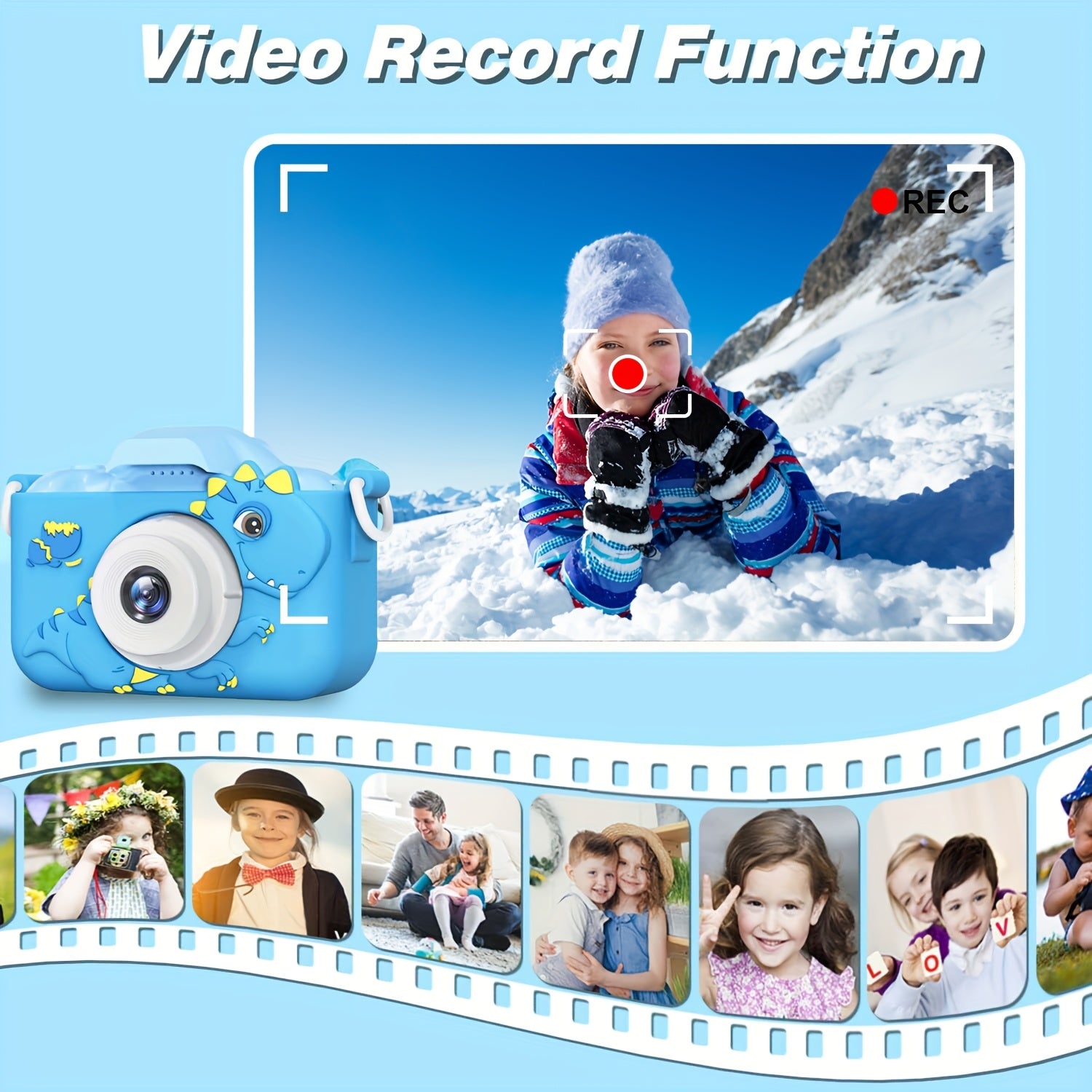 Digitale Kindercamera HD | Voor- & Achterlens, USB Oplaadbaar – Dino Design 3-12 Jaar