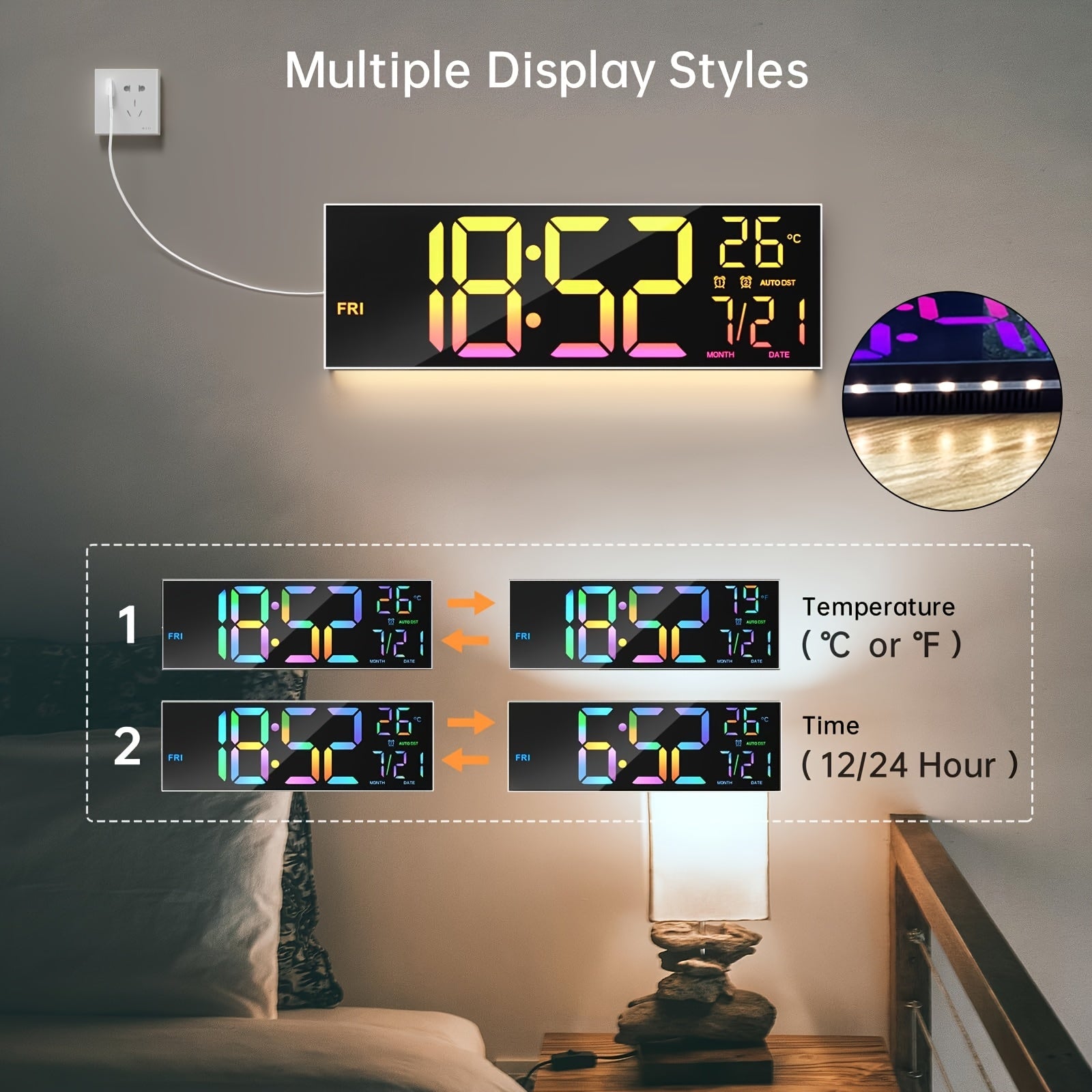 Digitale LED wandklok 41cm | Met afstandsbediening