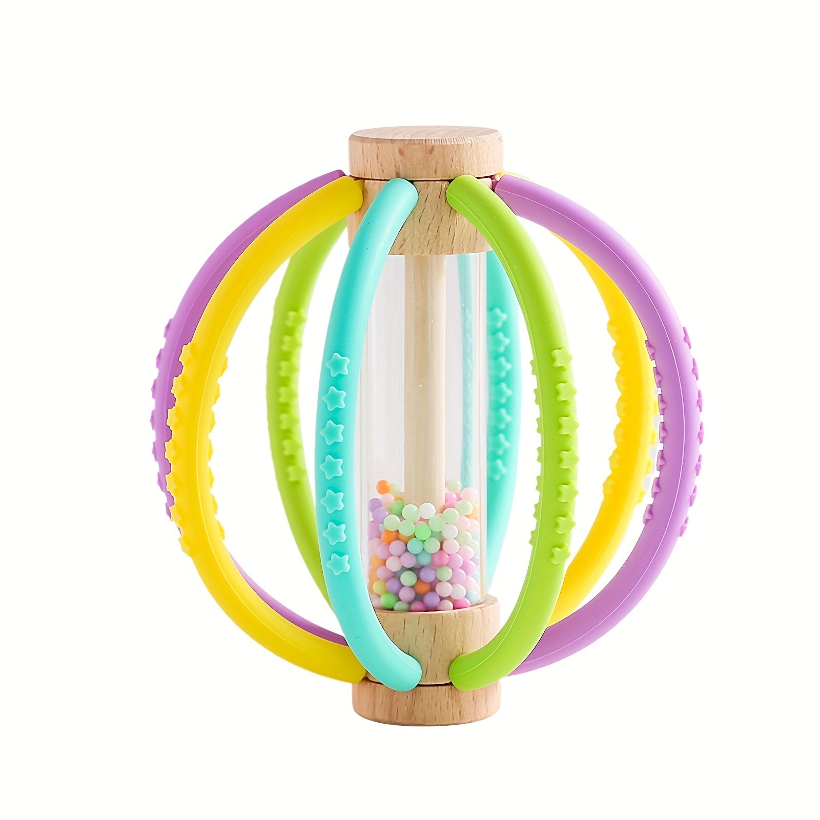 Houten en Silicone Bol Rammelaar: Kleurrijke Zandloper voor Baby's - Perfect voor Kerstmis, Halloween, Thanksgiving en Verjaardagscadeaus