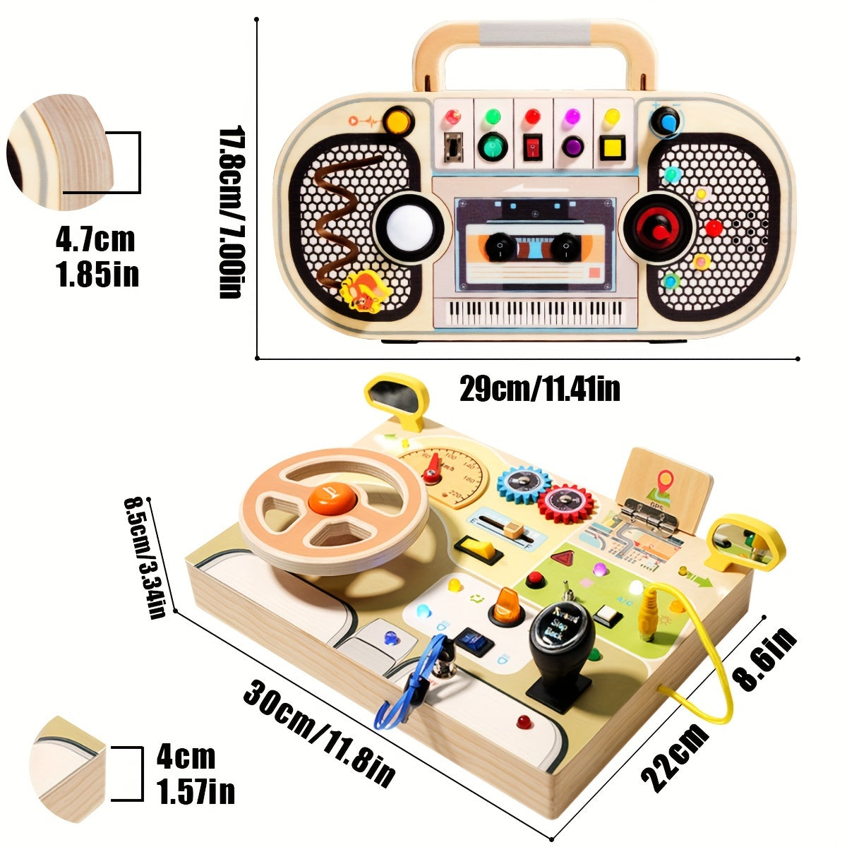 Interactief houten bord voor kinderen | Educatief stuurwiel met LED, muziek en sensorische activiteiten - Perfect reis speelgoed en cadeau voor Kerst/Halloween, assorti kleuren.
