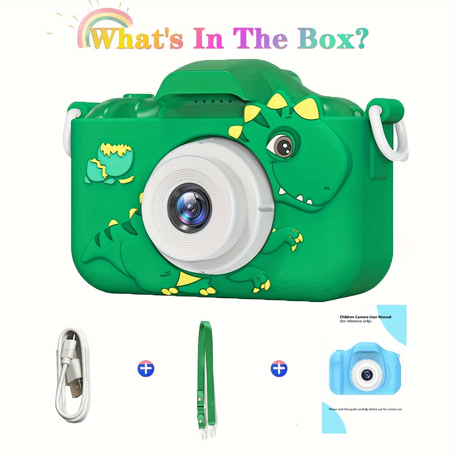 Digitale Kindercamera HD | Voor- & Achterlens, USB Oplaadbaar – Dino Design 3-12 Jaar