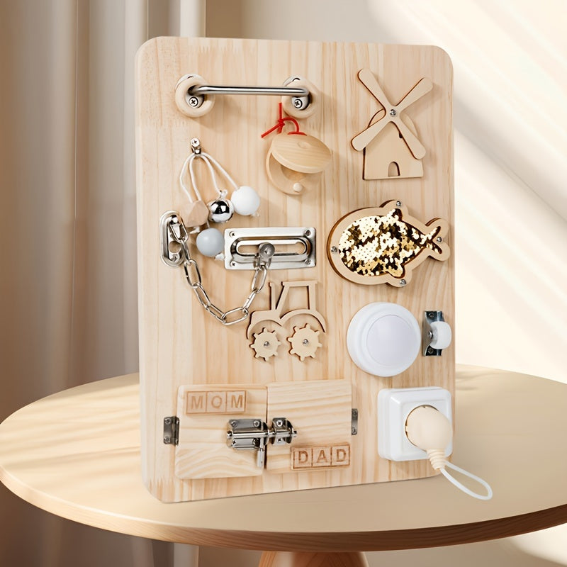 Houten Busy Board 70x86 cm+ | Educatief speelgoed met slotjes, sleutels en accessoires voor levensvaardigheden. Perfect cadeau voor Kerstmis en verjaardagen.