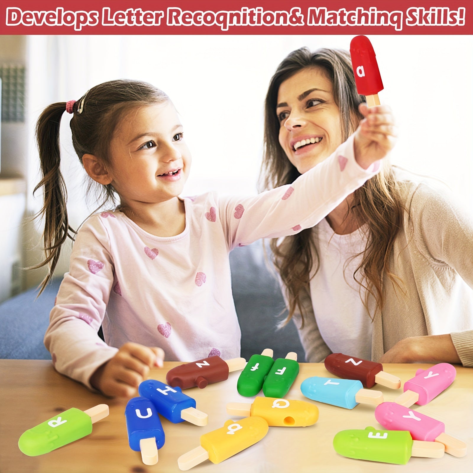 Peuter Alfabet Letters Matching Leerspeelgoed | 26 Stuks Dubbelzijdige ABC Letters | Popsicle Alphabet Match Spel | Kleur Sorting & Fijne Motoriek