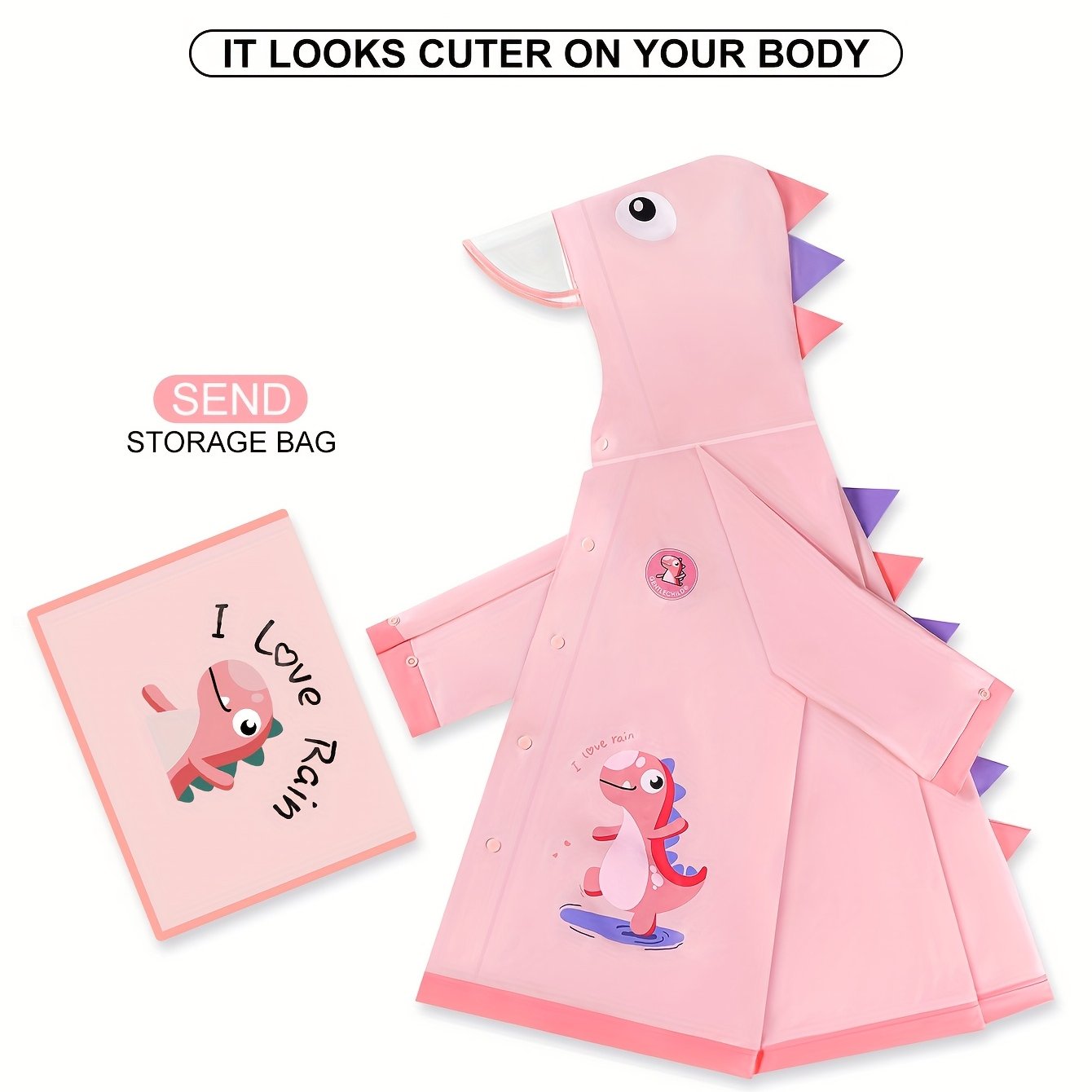 Regenjas Dinosaurus voor Kinderen Vanaf 3 Jaar - Waterdichte Kapjas met Oortjes voor Jongens en Meisjes - Lichtgewicht Buitenkleding