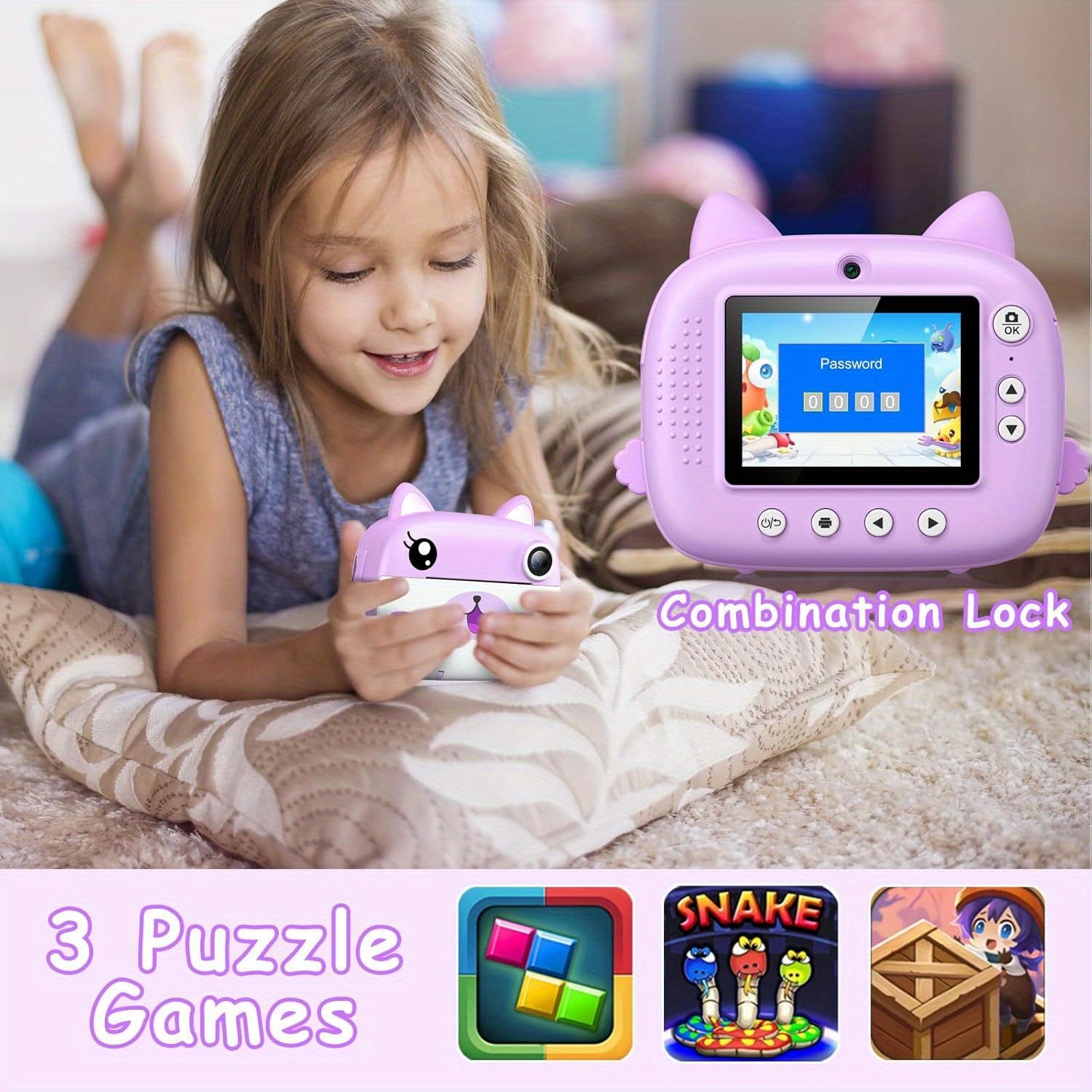 Kinder instantcamera|Selfie & printcamera met papier en 32GB kaart