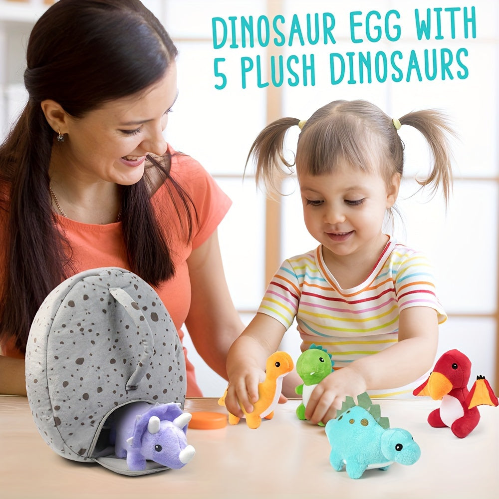 Zachte Pluche Dinosaurus Knuffel Set voor Kinderen vanaf 3 Jaar - 5 Dino Vriendjes en Gevuld Dino-Ei voor Jongens en Meisjes - Leuk Cadeau