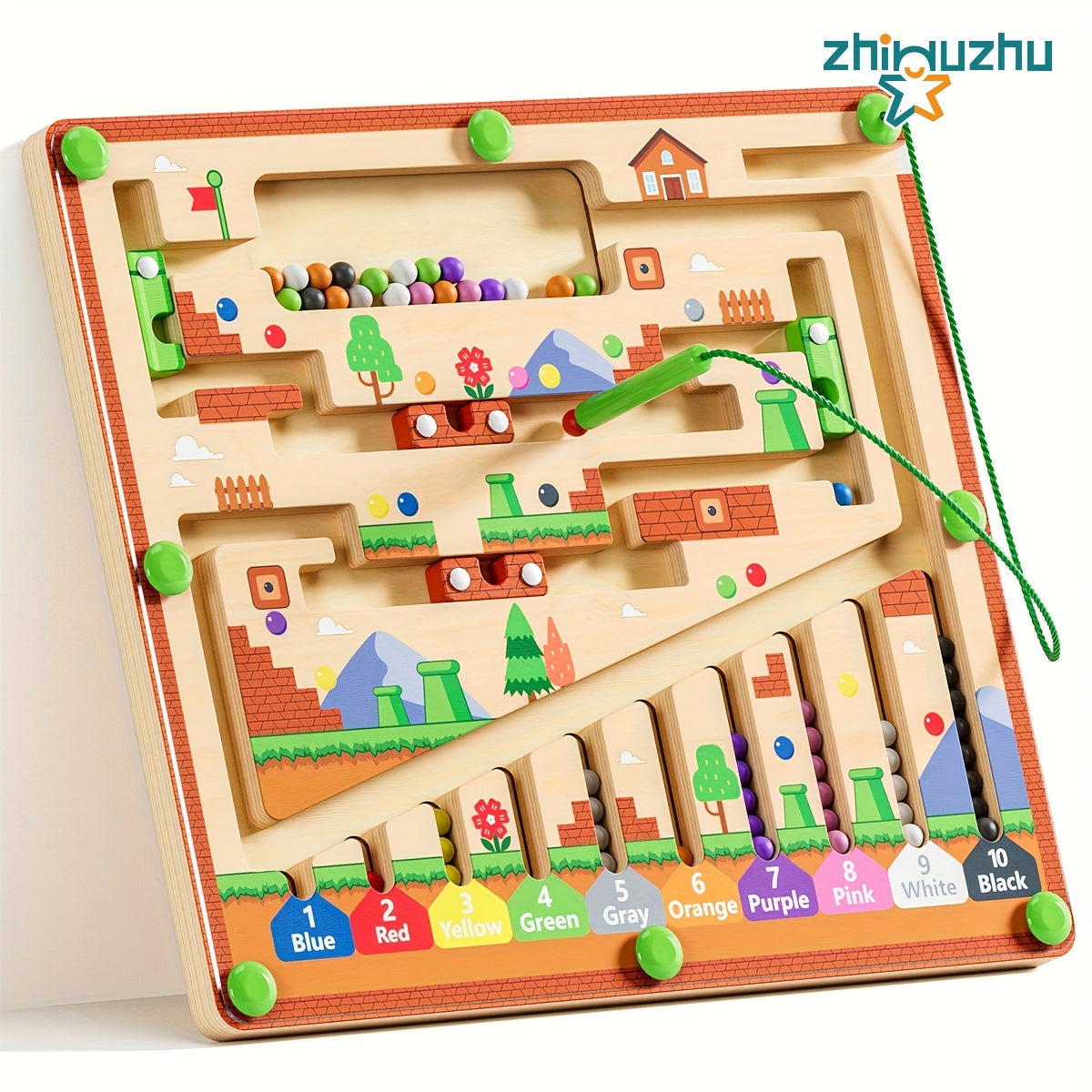 Magnetisch Doolhof met Kleuren & Getallen – Houten Montessori Speelgoed 3+