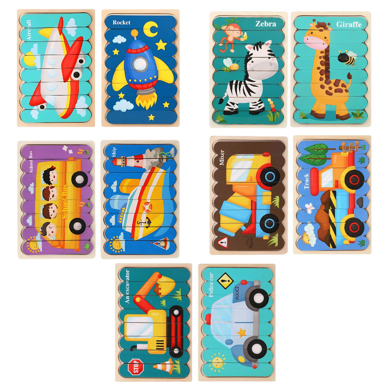 Houten Dierenpuzzel Set | Educatief Montessori Speelgoed – Vorm- & Dierherkenning voor Peuters