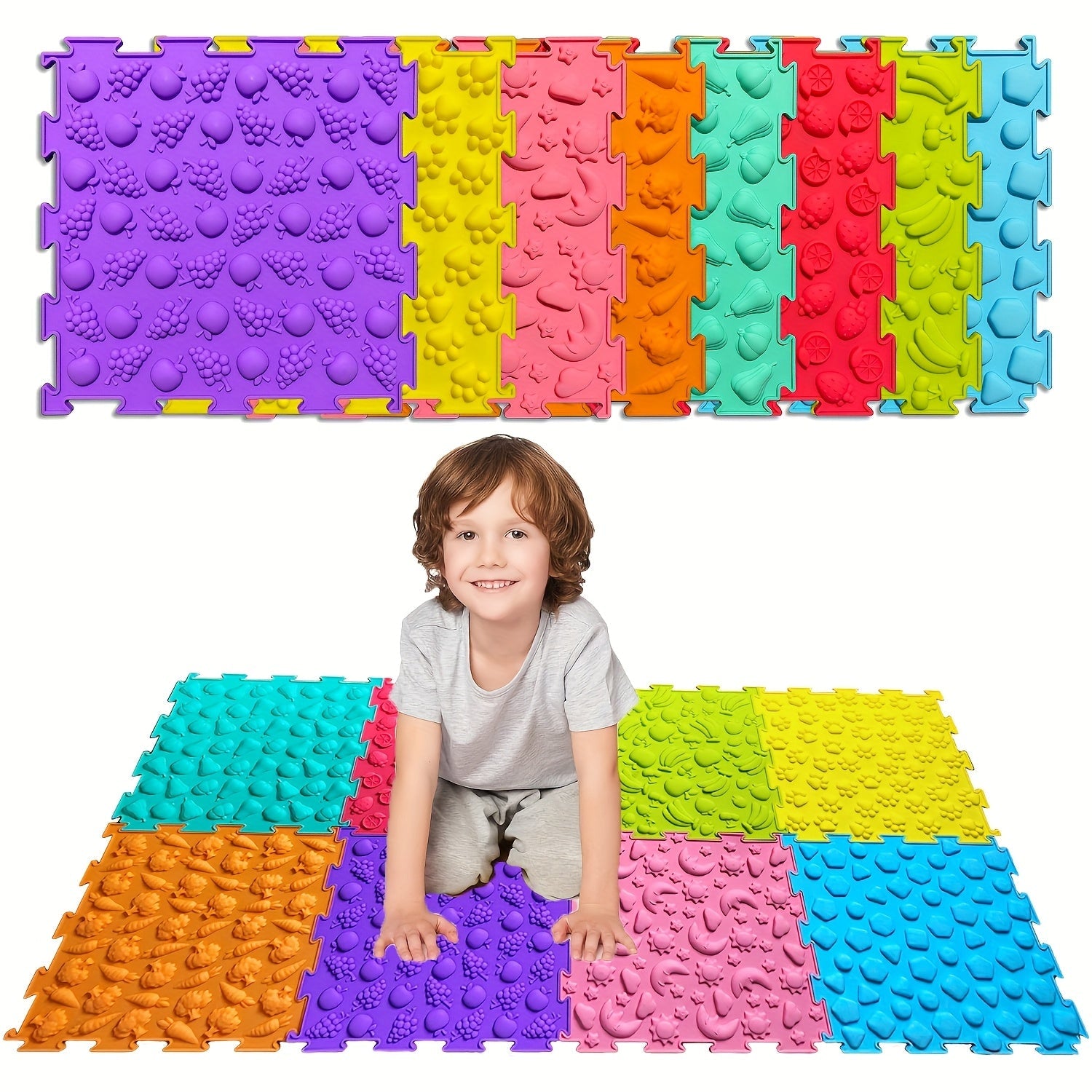 Siliconen sensorische speelmat | Getextureerde en orthopedische sensorische tegels voor kinderen en peuters, in elkaar grijpende puzzelmat voor speelkamer