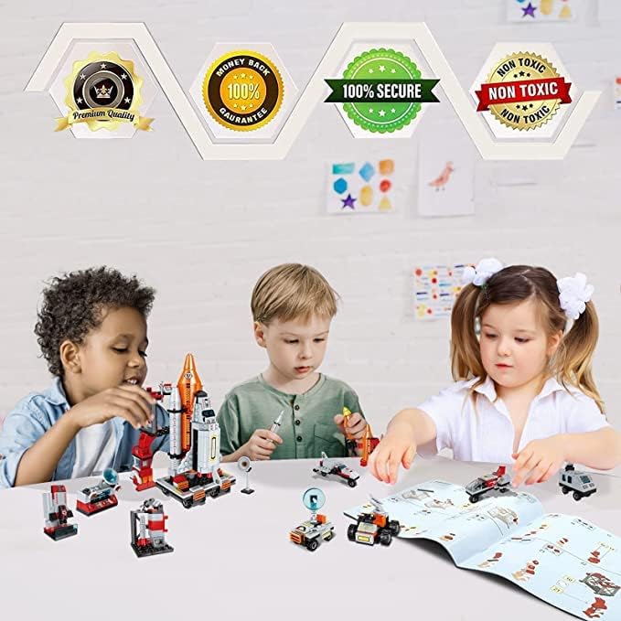 12-in-1 Ruimte Shuttle Bouwen Kit | STEM Speelgoed voor 6-12 Jaar Oud | Inclusief Vrachtwagen, Raketlanceerder, 566 Stukken