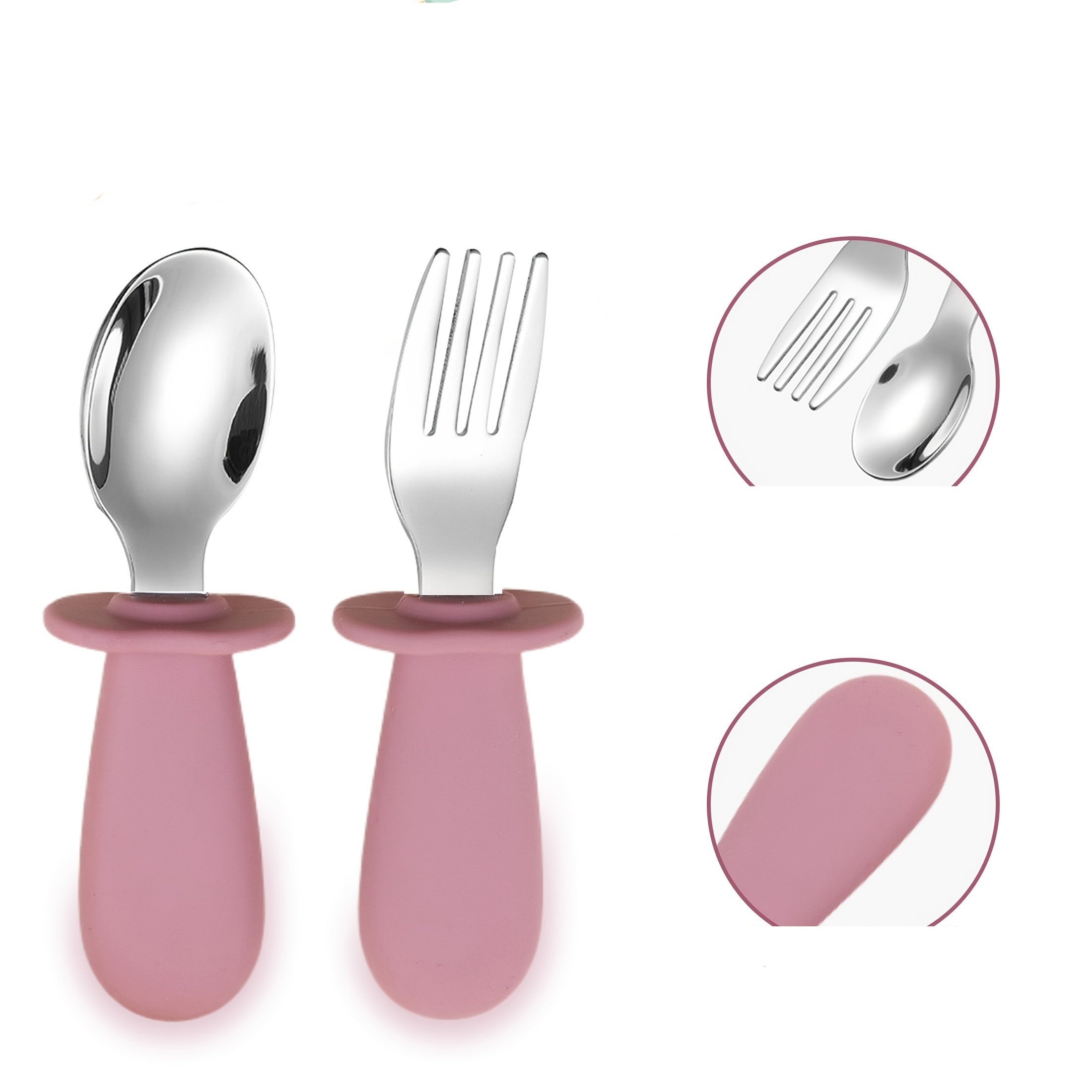3-delige Rvs Lepel Vork Mes Set met Silicone Handvatten, Zachte Randen, Comfortabele Eetbestek voor Baby's
