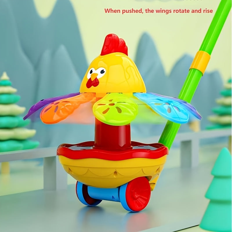 Vrolijk Duwfiguur met Duwstok voor Peuters vanaf 18 Maanden - Loopspeelgoed Schildpad of Kip voor Jongens en Meisjes - Interactief Cadeau voor Baby's Eerste Stapjes