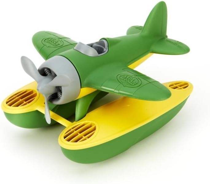 Watervliegtuig in Groene Kleur BPA-vrij, ftalaten-vrij vliegtuigje voor kinderen met draaiende propeller en draagbare pontons (9 x 9,5 x 6 inch) | Verbeter de pincetgreep
