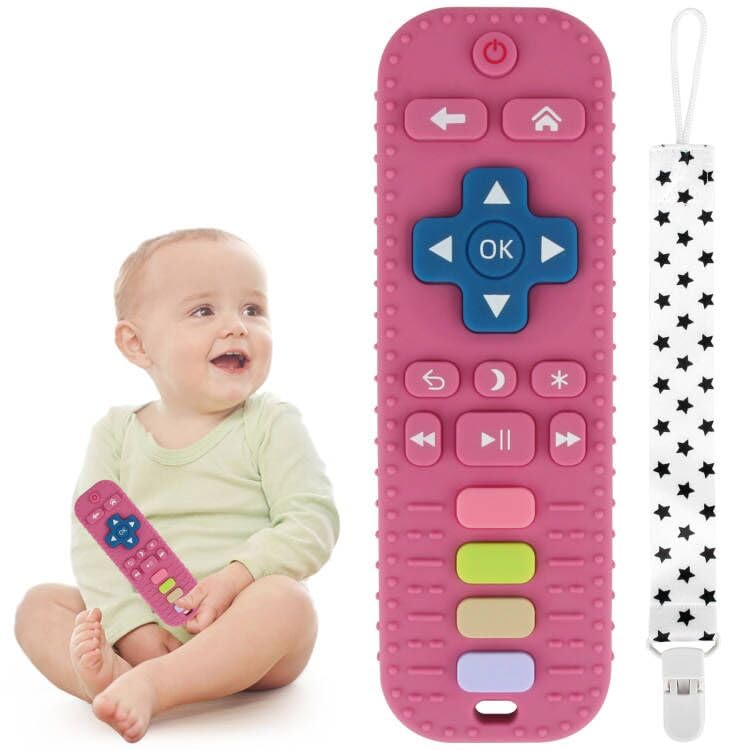 Tandjesverlichting Baby Bijtspeelgoed | TV Afstandsbediening Vorm Bijtring voor Baby's 3-24 Maanden