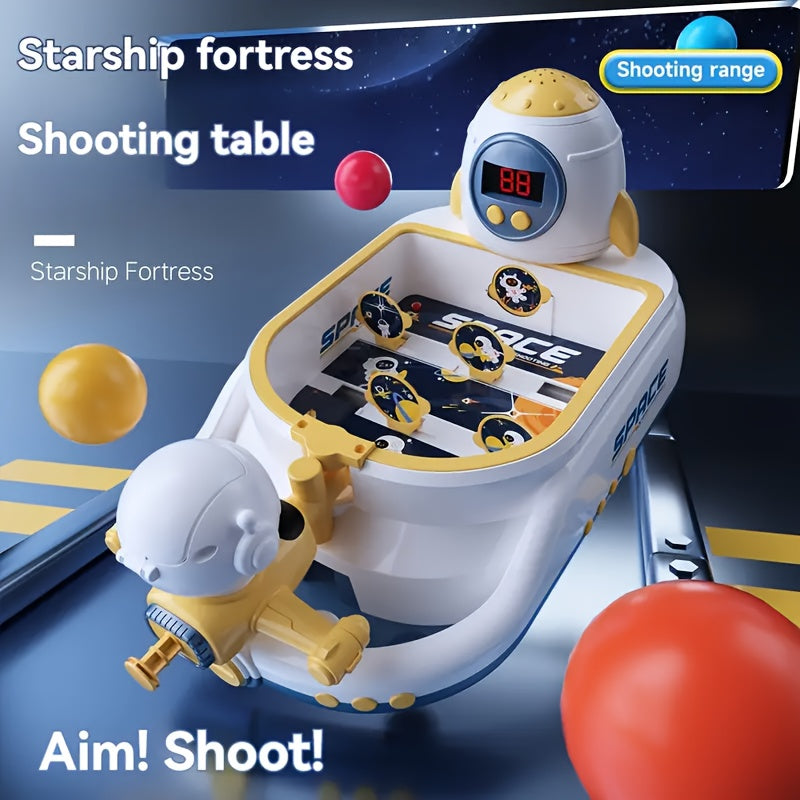 Knikkerschietspel console | Puzzelspel, interactieve desktop met obstakels, doelen schieten, scorebord, licht |en geluidseffecten, ruimteavontuur schiettafel.