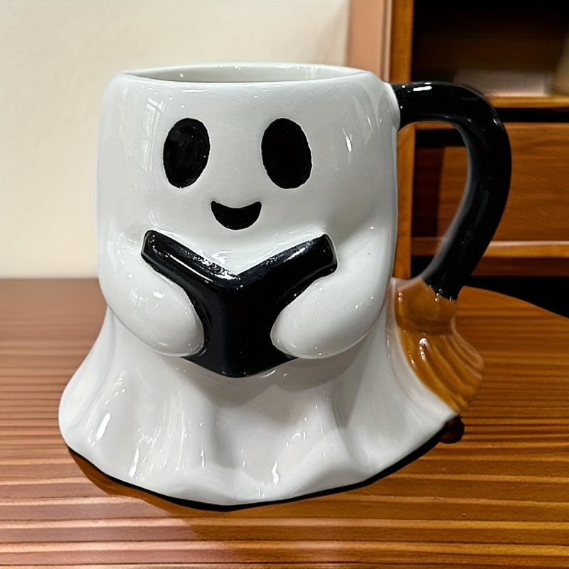 Leuke Halloween Mok met Lachend Spookje - Keramische Koffiebeker als Cadeau of Decoratie - Griezelige Theemok voor Thuis en op Kantoor