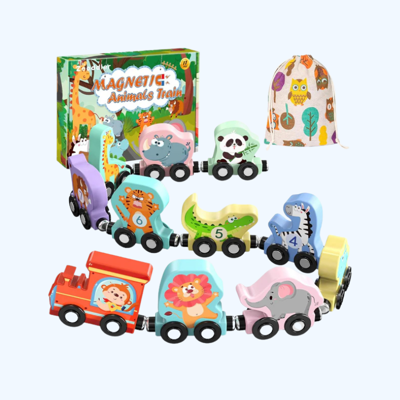 11 Magnetische Houten Dieren Trein Set | Montessori Speelgoed voor Peuters Kleuter Leeractiviteiten voor Kinderen