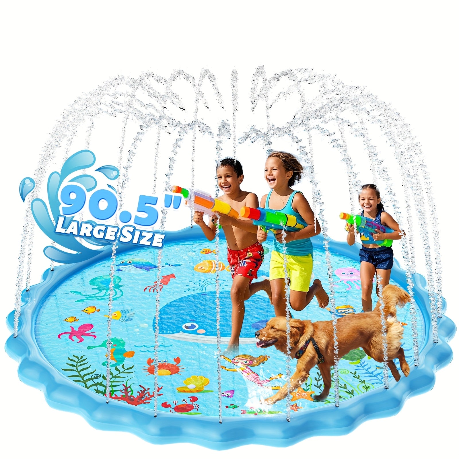 Antislip Waterspeelmat 170 cm voor Kinderen & Honden – Buitenspeelgoed met Fontein