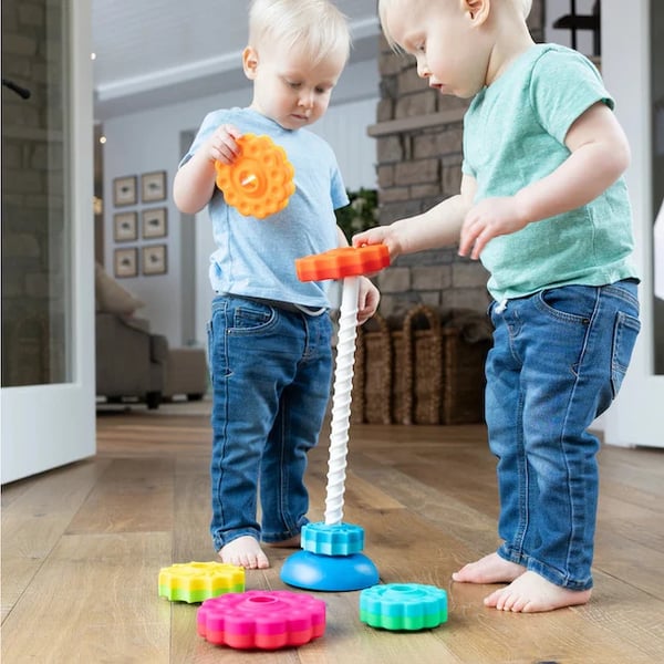 Draaiende Regenboog Stapeltoren voor Baby en Peuter - Educatief Sorteerspeelgoed voor Kinderen, Jongens en Meisjes - Grote Ringen met Kurkentrekkerpaal