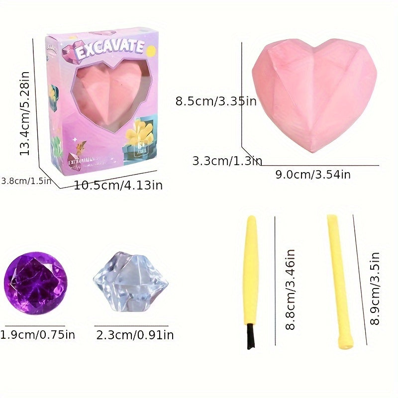 Kinder Archeologie Opgraving naar Edelstenen | DIY Handmatige Opgraving naar Schat Fossielen voor Hartvormige Doos Puzzel Handgemaakt Speelgoed