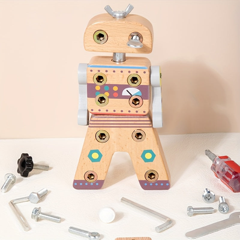Robot schroevendraaier speelgoed|Houten educatief constructiespeelgoed 3+