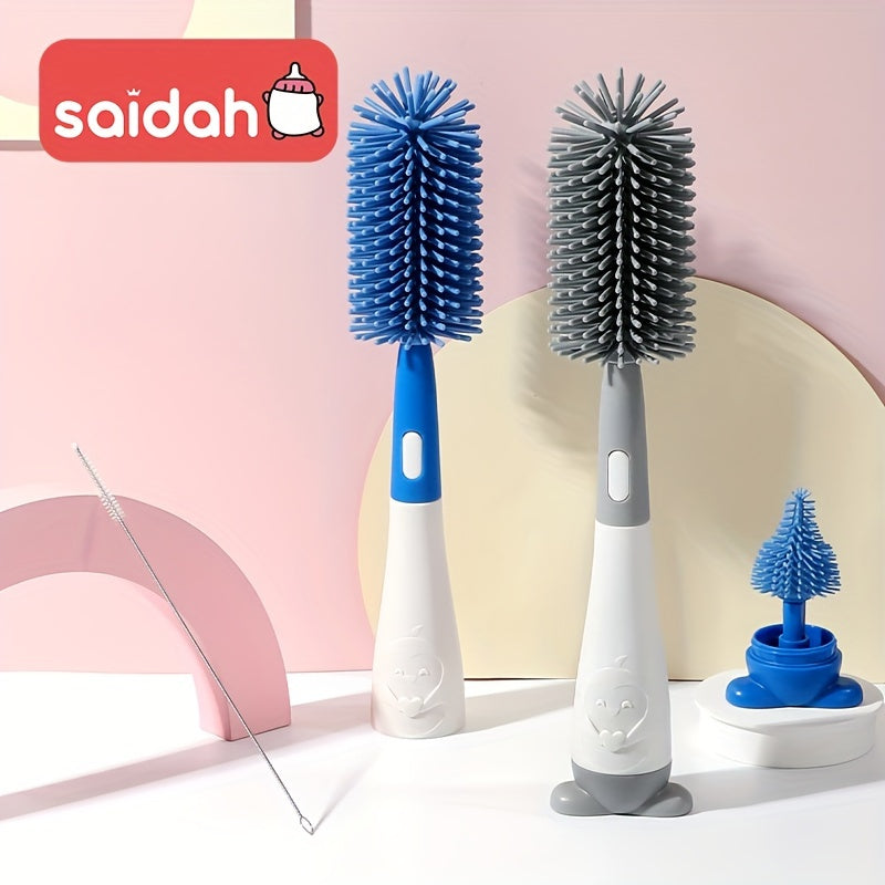 Pinguïn siliconen flessenborstelset | Borstel voor speen en rietjesflessen, reiniger voor bekers