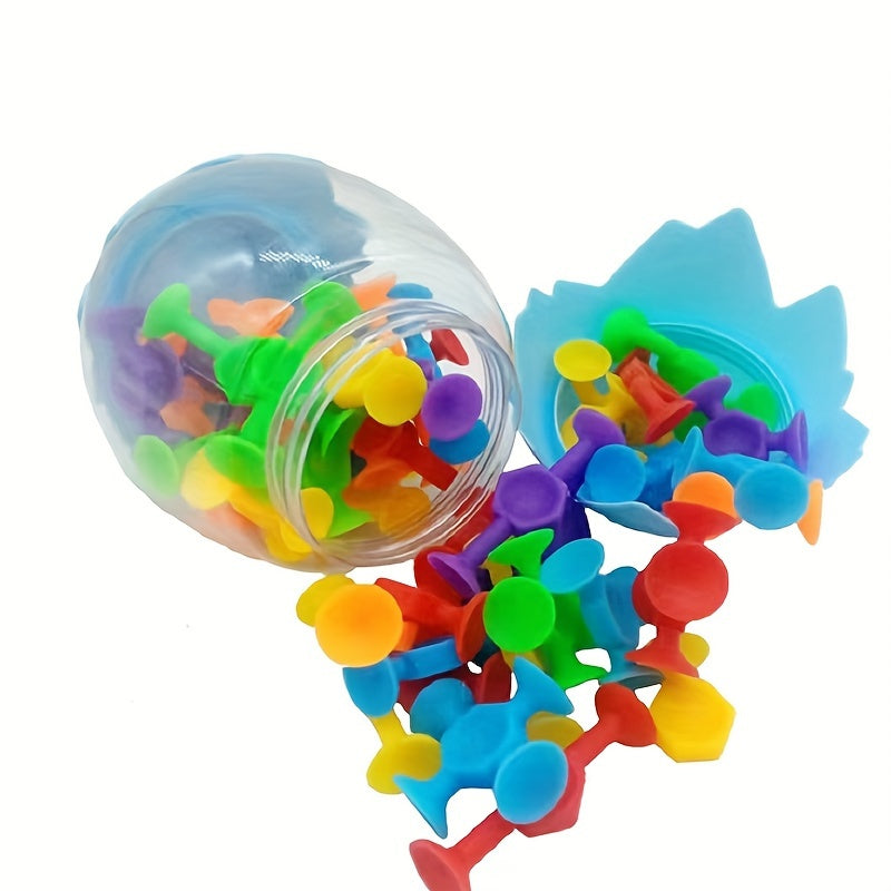 Zuignap Speelset met 18/48 Stuks | Zachte Siliconen Bouwblokken in Eierdoos, Sensorisch Fidget Speelgoed, Ideaal voor Reizen & Vakantie