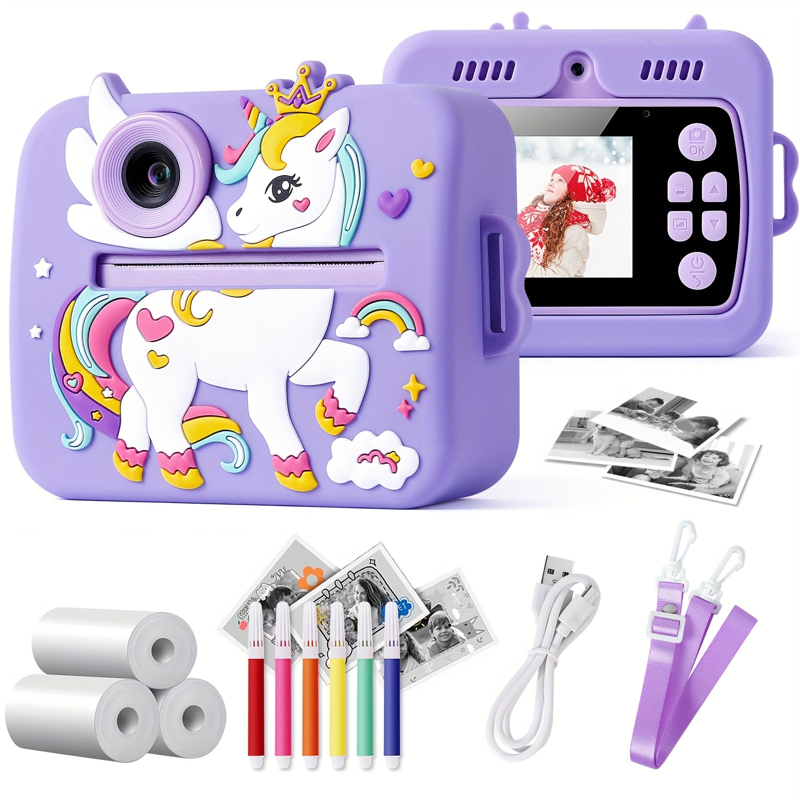 Direct-Klaar Printcamera voor Kinderen van 3-12 Jaar - Digitaal Fototoestel met Selfiecamera voor Jongens en Meisjes - Creatief Speelgoed Cadeau Inclusief Printrollen en Stiften