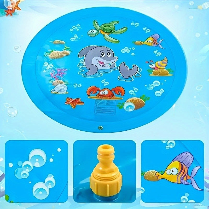 XL Watersproeier Mat 2025 met Zeeleven Thema – 170 cm Opvouwbaar Opblaasbaar Waterkussen voor Kinderen & Huisdieren | Zomerplezier met Schildpadden, Vissen & Zeepaardjes