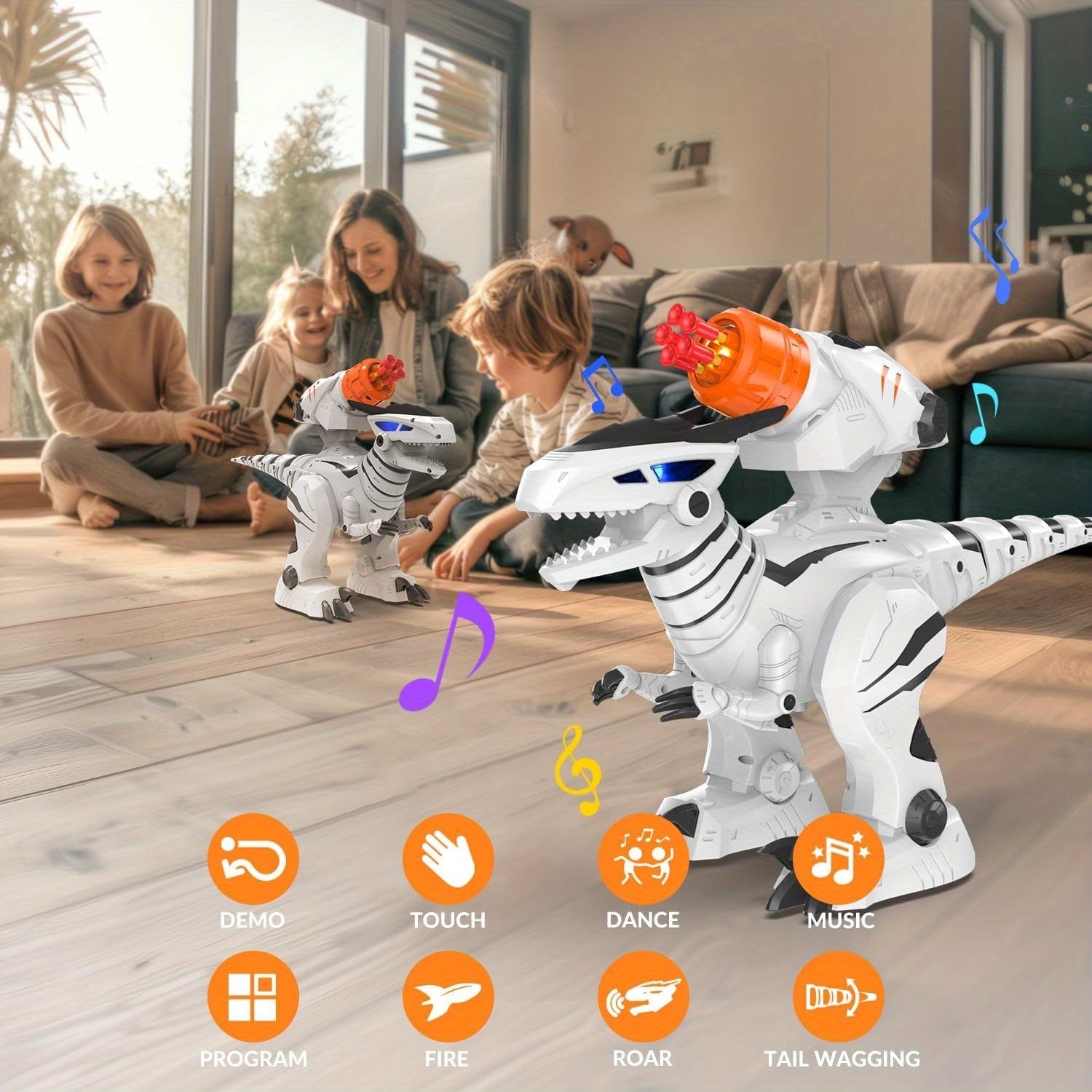 Interactieve afstandsbediening Robot Dinosaurus - Programmeerbaar speelgoed met aanraaksensor, LED-ogen & muziek | Spelenderwijs leren kinderen