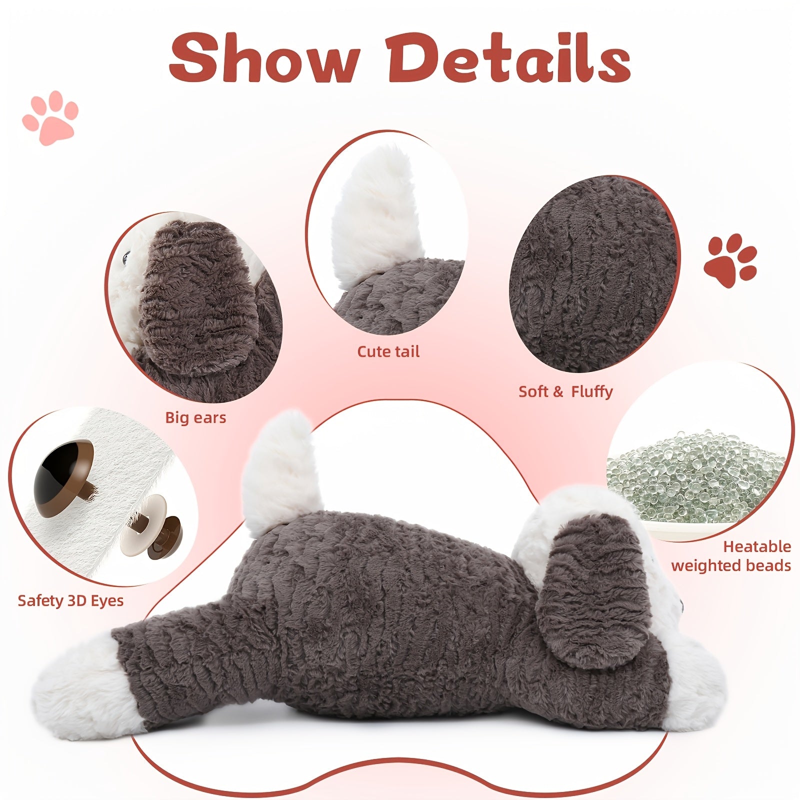Verzwaard Knuffelhondje – 1,8 kg Warmteknuffel met Magnetronparels | Verwarmbare Comfort Hondenspeelgoed voor Kinderen & Volwassenen, Zonder Geur, Zachte 3D-Ogen