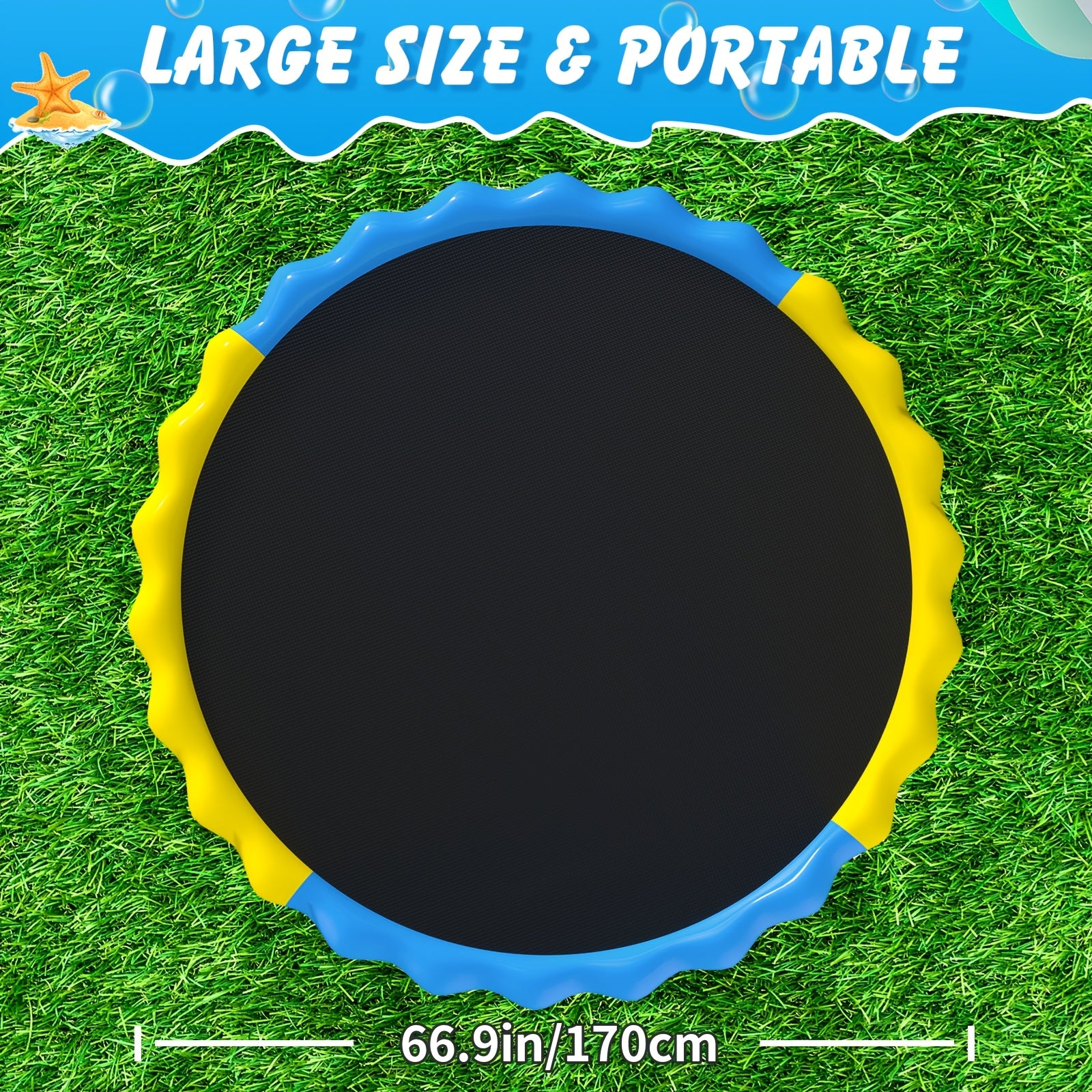 Antislip Waterspeelmat 170 cm voor Kinderen & Honden – Buitenspeelgoed met Fontein