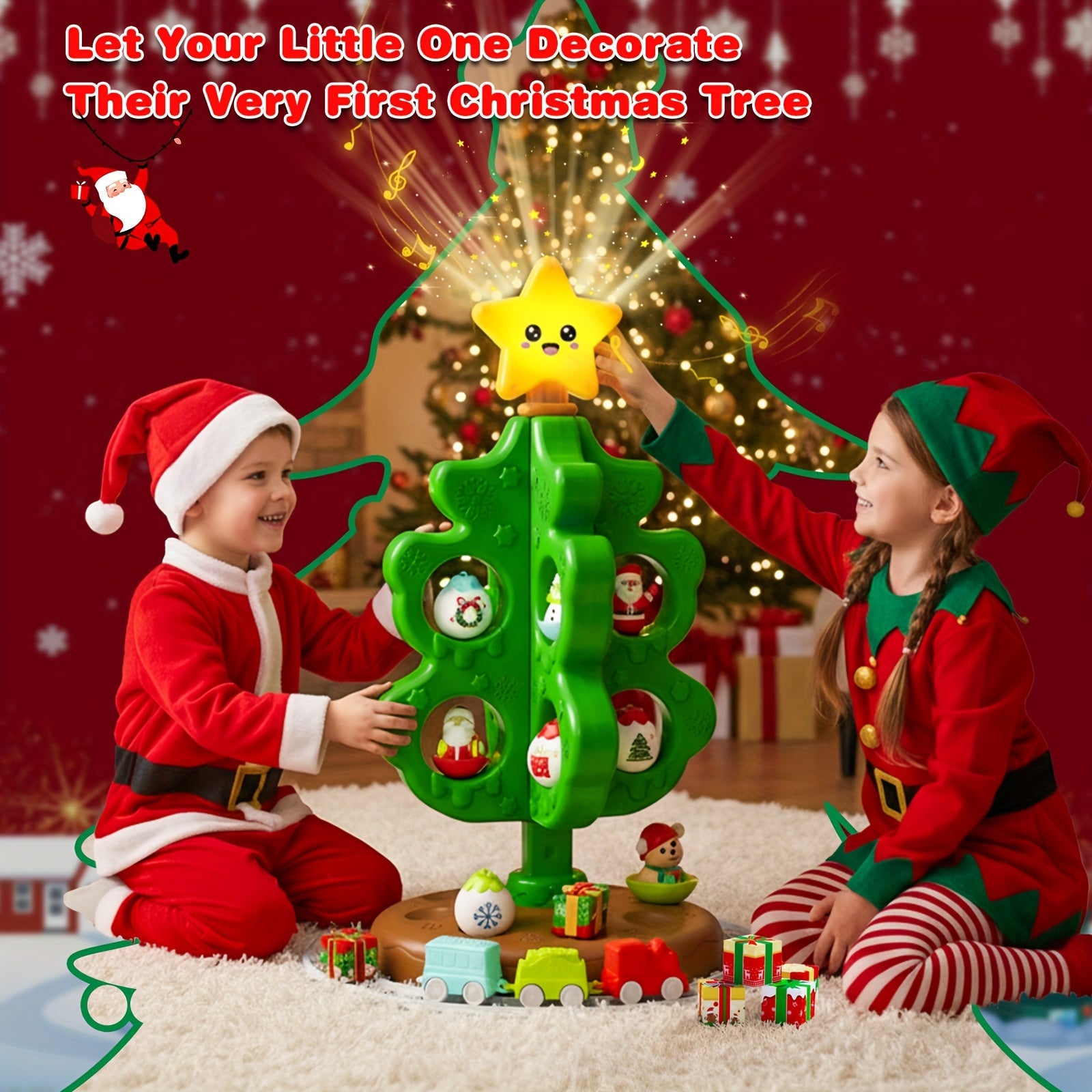 Interactieve Kerstboom Speelset voor Peuters en Kleuters - Muzikale Decorset met Roly Poly's en Mini Treinbaan voor Kinderen vanaf 3 Jaar