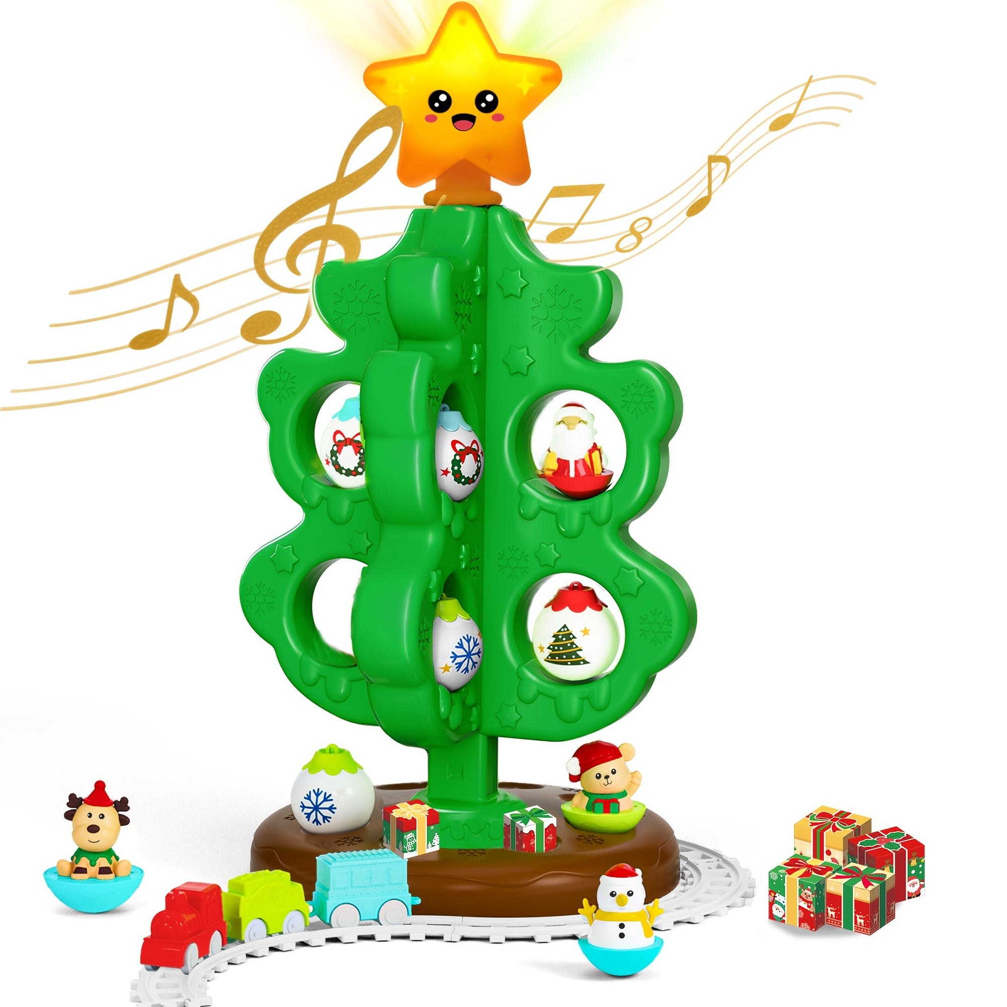 Interactieve Kerstboom Speelset voor Peuters en Kleuters - Muzikale Decorset met Roly Poly's en Mini Treinbaan voor Kinderen vanaf 3 Jaar