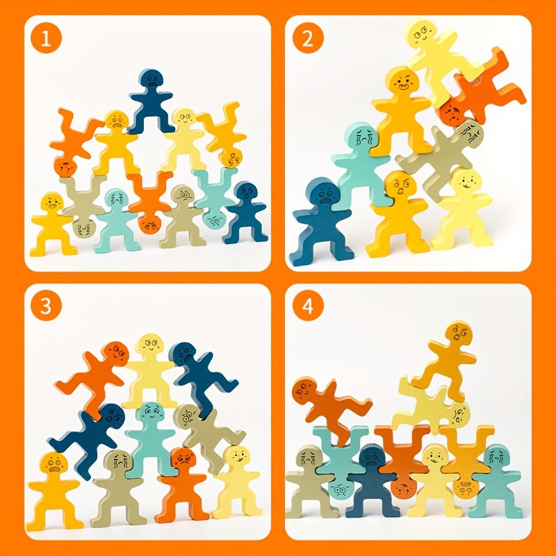 Houten Stapelblokken in Felle Kleuren | Balansspel voor Motorische Ontwikkeling & Concentratie, Ideaal als Cadeau voor Kerst & Thanksgiving