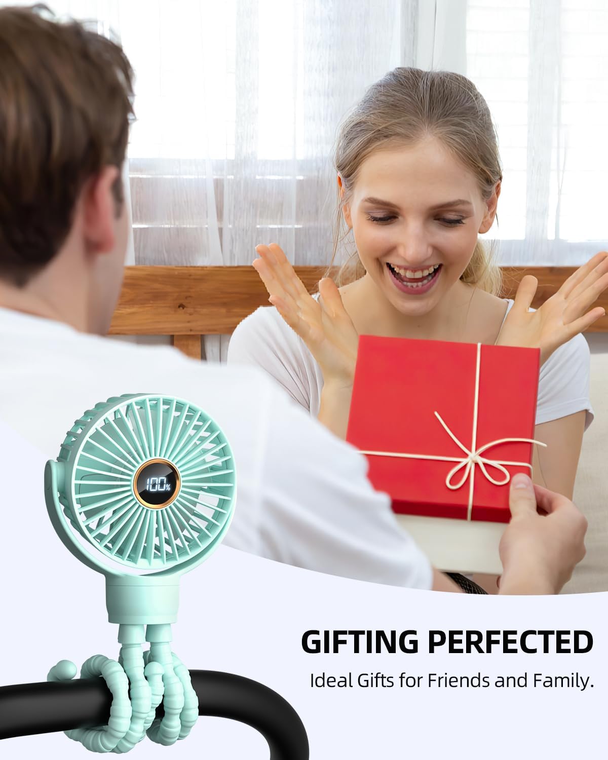 Draagbare kinderwagenventilator|Oplaadbare mini ventilator 360° rotatie 3 snelheden zwart