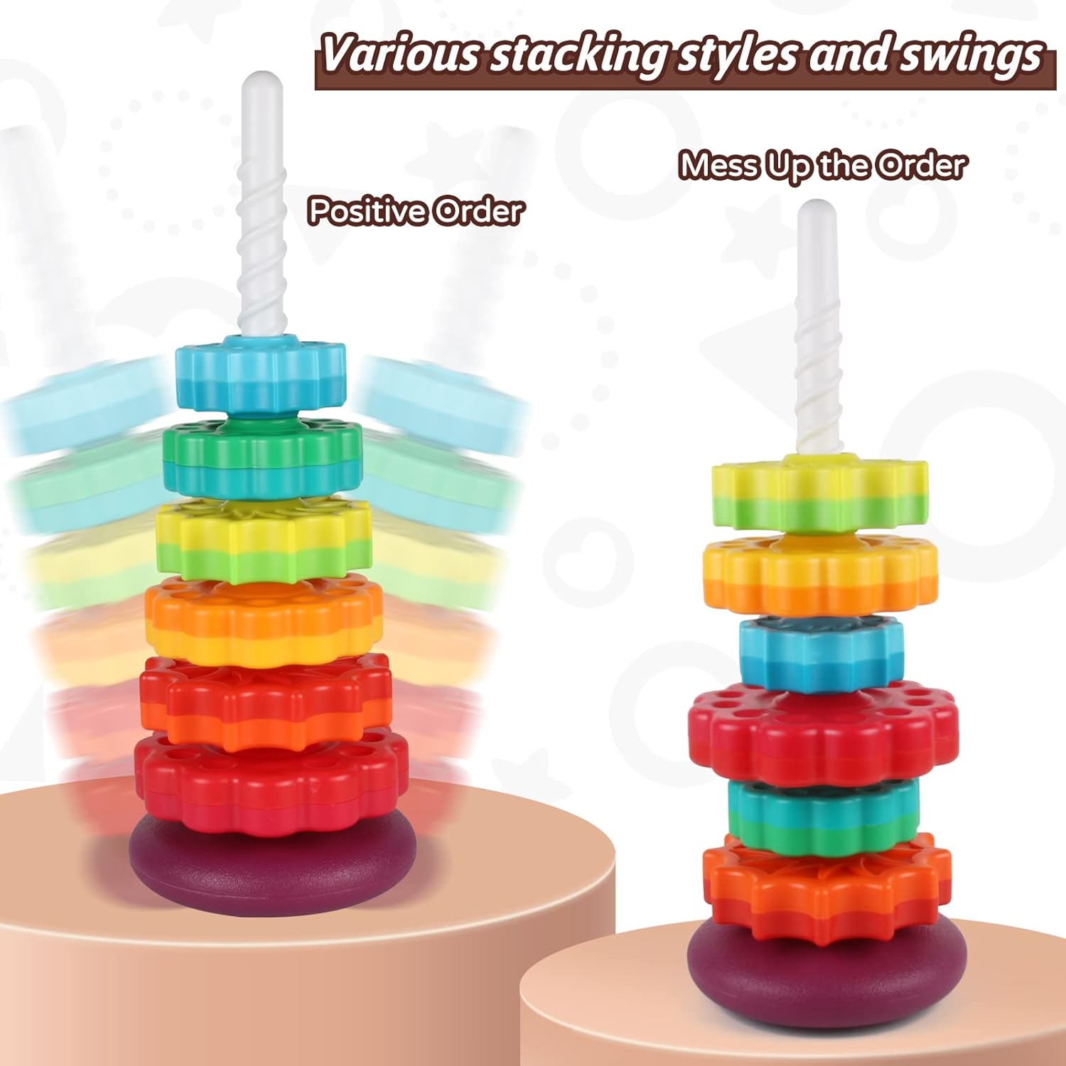 Stapeltoren Spel voor Baby’s | Regenboog Ring Stapelaar Montessori Speelgoed voor Baby’s van 6-12 Maanden