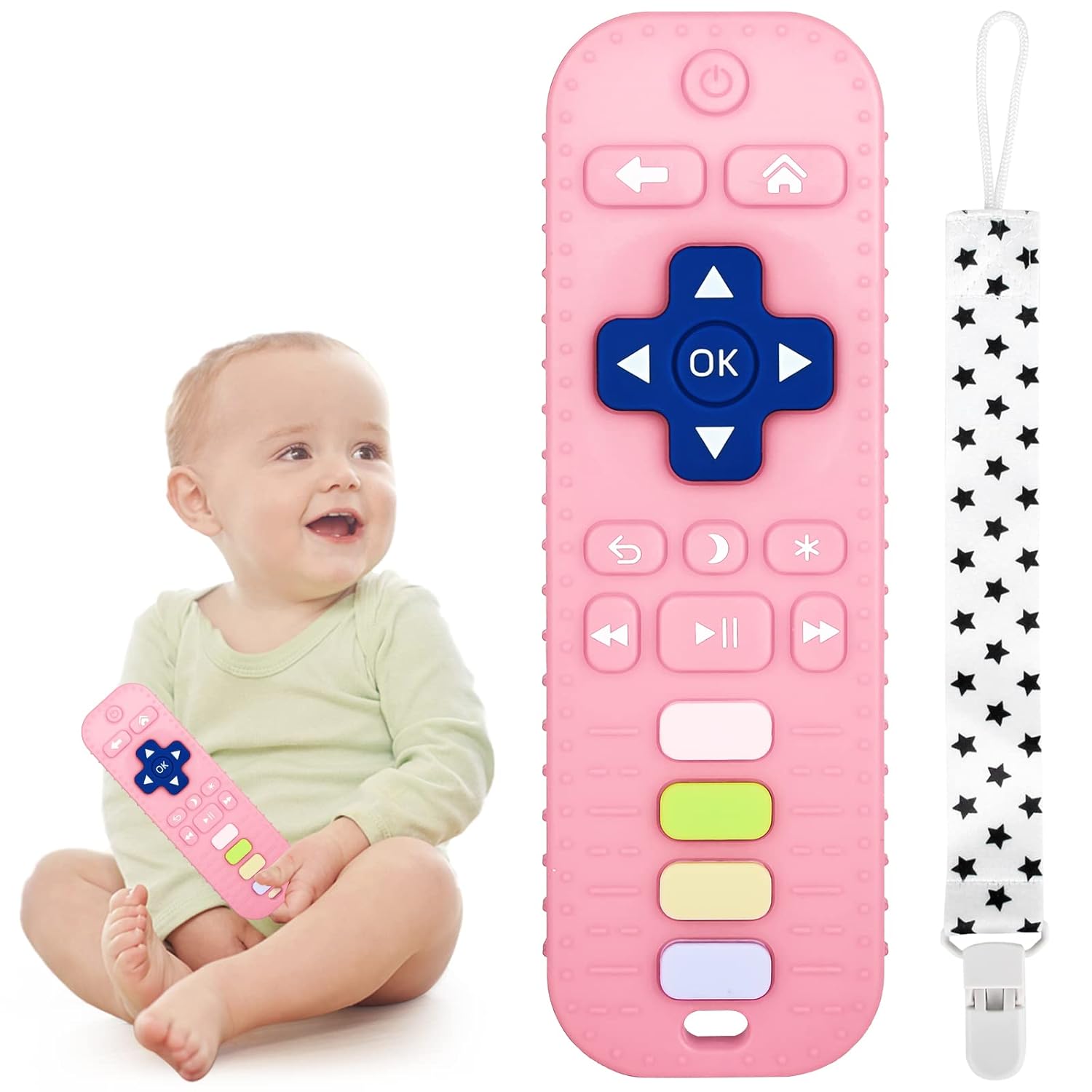Tandjesverlichting Baby Bijtspeelgoed | TV Afstandsbediening Vorm Bijtring voor Baby's 3-24 Maanden